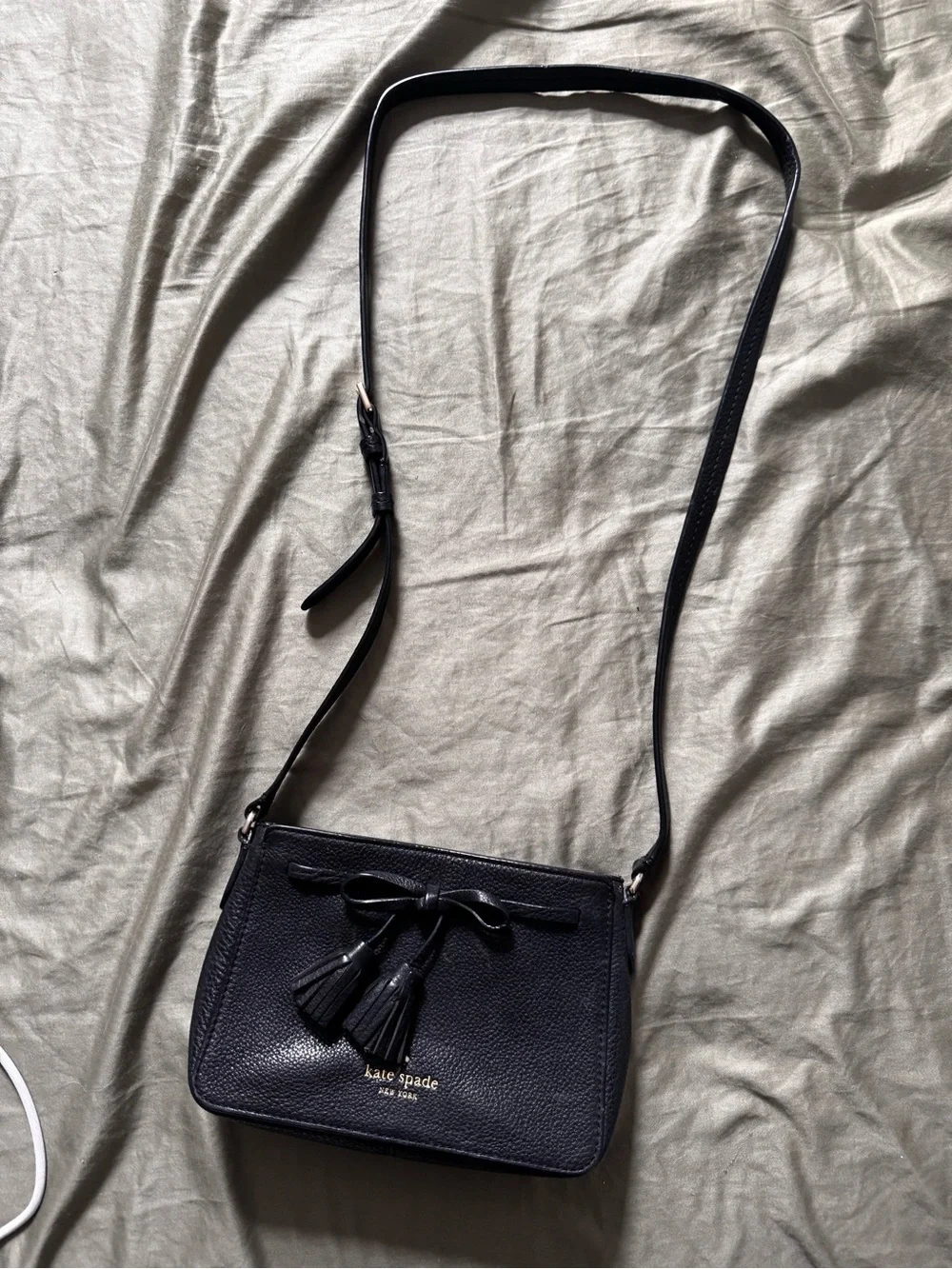 kate spade Black Pebbled Leather Crossbody with Tassels